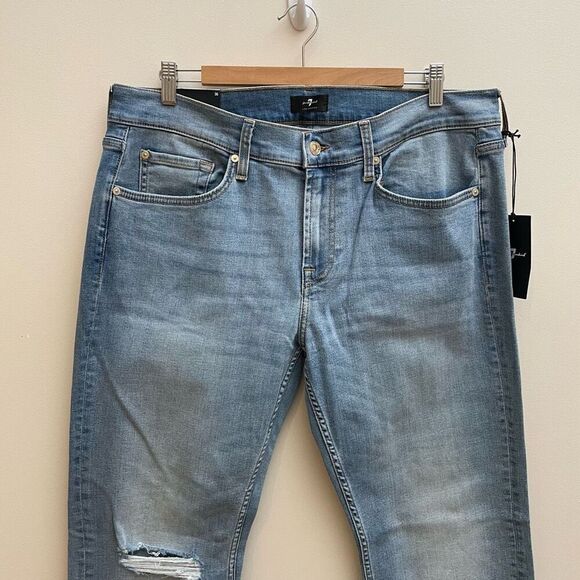 NWT Seven 7 For All Mankind Jeans Mens Size 36 Slimmy Straight Light Denim - Picture 2 of 14